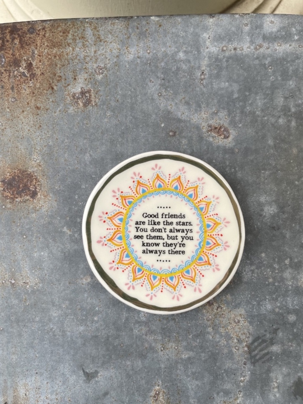 Natural Life Ceramic mini Plate w/ multicolor Sun Design & Friendship quote - Picture 6 of 6
